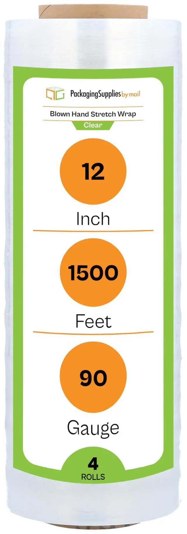 Main image of PSBM Blown Stretch Wrap, 4 Rolls 12 Inch x 1500 Feet 90 Gauge Heavy Duty Clear Plastic Wrap Industrial Strength Shrink Film for Moving, Packing & Shipping