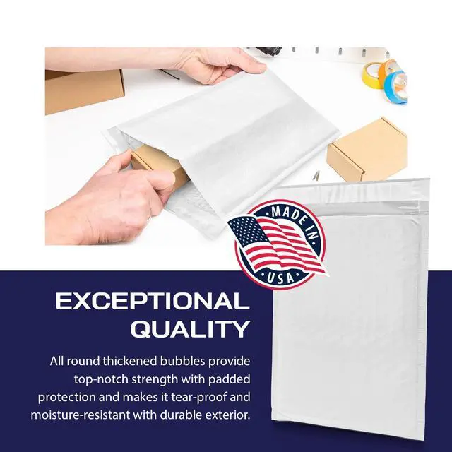 Alt view image 7 of 7 - 100-Pack Waterproof Poly Bubble Mailers 10.5 x 16 - Thick, Durable, Instant Seal Envelopes with Strong Adhesive - Protective Shipping Mailers for Jewelry, Cosmetics, SD Cards, USB Cables