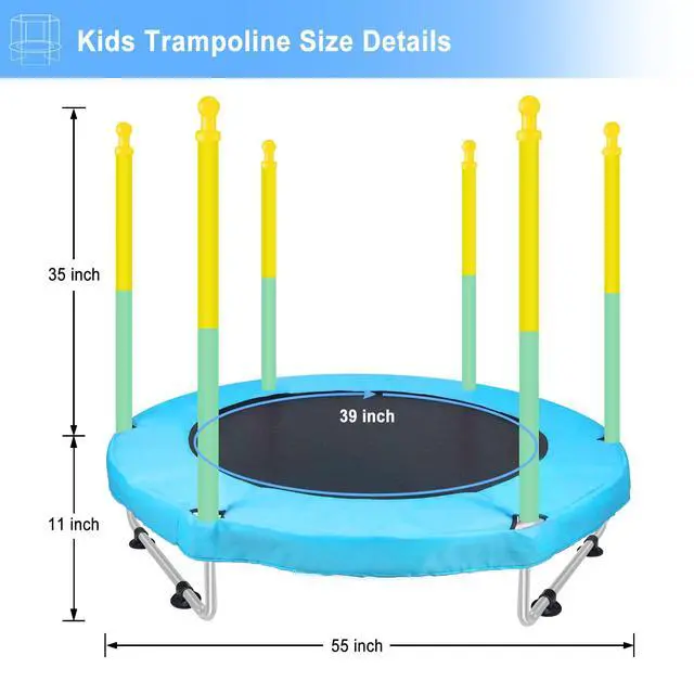 Alt view image 6 of 7 - Indoor Trampoline for Kids Ages 1-8, 55" Small Outdoor Toddler Trampoline | Safety Enclosure Net, No-Gap Safe Design, Baby Round Jumping Mat, Recreational Trampolines Birthday Gifts for Boys Girls