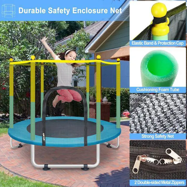 Alt view image 5 of 7 - Indoor Trampoline for Kids Ages 1-8, 55" Small Outdoor Toddler Trampoline | Safety Enclosure Net, No-Gap Safe Design, Baby Round Jumping Mat, Recreational Trampolines Birthday Gifts for Boys Girls