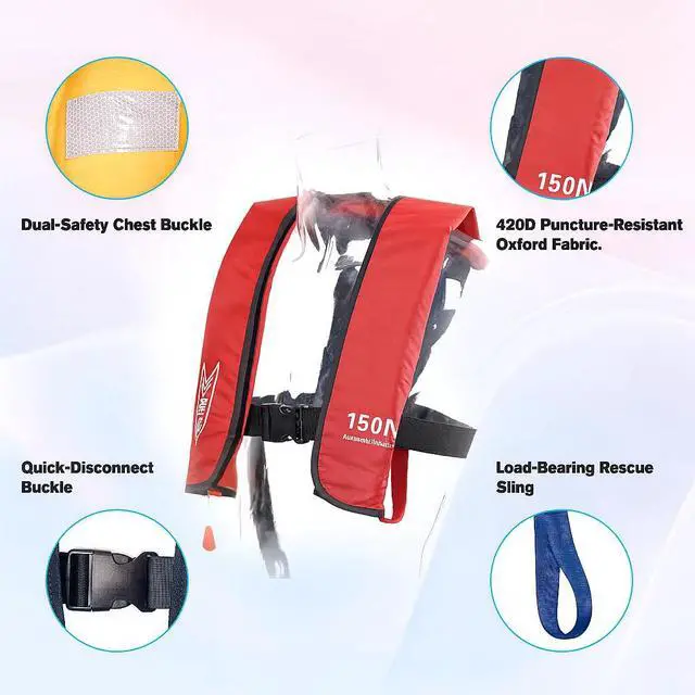 Alt view image 4 of 7 - Inflatable-Life-Jacket| Lightweight Life-Vest for Adults| Automatic Inflatable-PFD| Supports up to 300 lbs