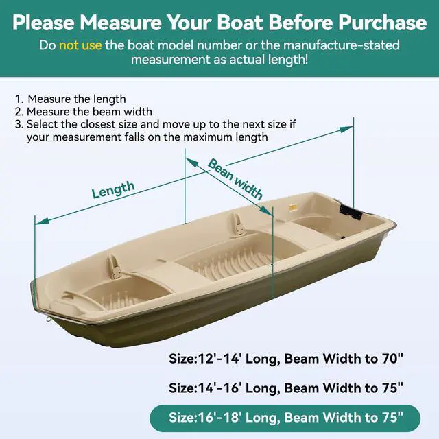 Alt view image 7 of 7 - 1200D 5-Layer Jon Boat Cover 16-18ft with Motor Cover | Super Waterproof (2-Layer PU, 1" Seam Tape) | UV Resistant, 11+4 Windproof Straps | Mooring/Trailerable