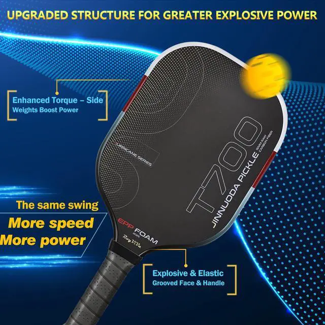 Alt view image 2 of 7 - Pickleball Paddle with T700 Raw Carbon Fiber, 16mm Upgraded EPP Foam Core, Torque-Boost Weighting System & Elasticity Enhancement Design