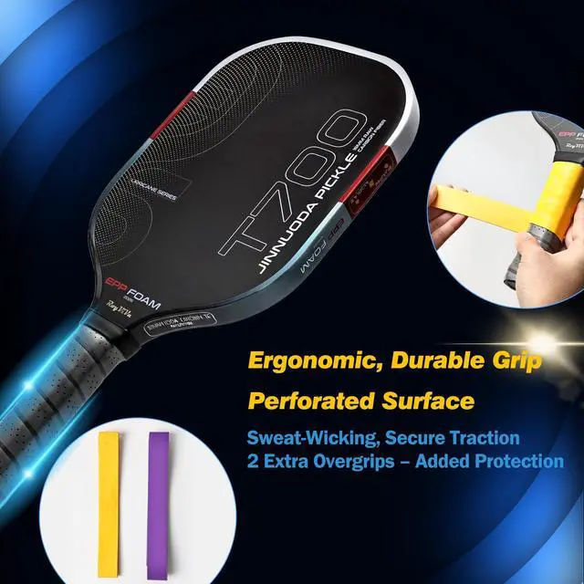 Alt view image 5 of 7 - Pickleball Paddle with T700 Raw Carbon Fiber, 16mm Upgraded EPP Foam Core, Torque-Boost Weighting System & Elasticity Enhancement Design