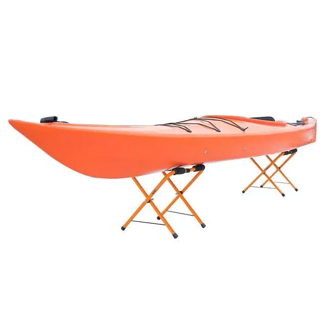 Alt view image 3 of 7 - Kayak Storage Racks - Set of 2 Portable Folding Boat Stands for Garage, Shed, or Dock with Rubber Padding and Storage Carry Bag by (Orange)
