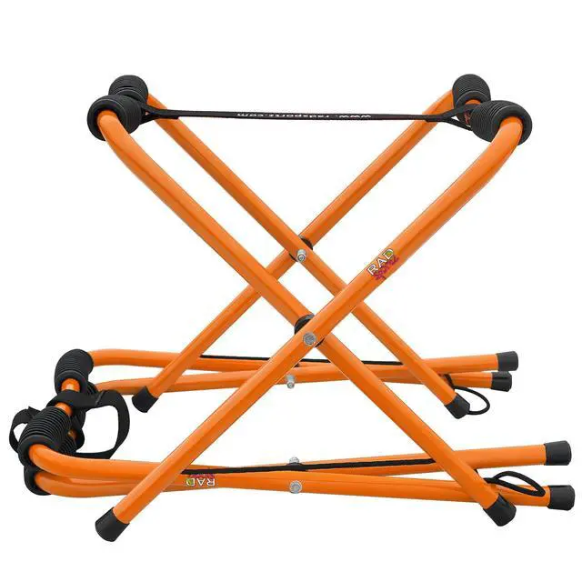 Alt view image 7 of 7 - Kayak Storage Racks - Set of 2 Portable Folding Boat Stands for Garage, Shed, or Dock with Rubber Padding and Storage Carry Bag by (Orange)