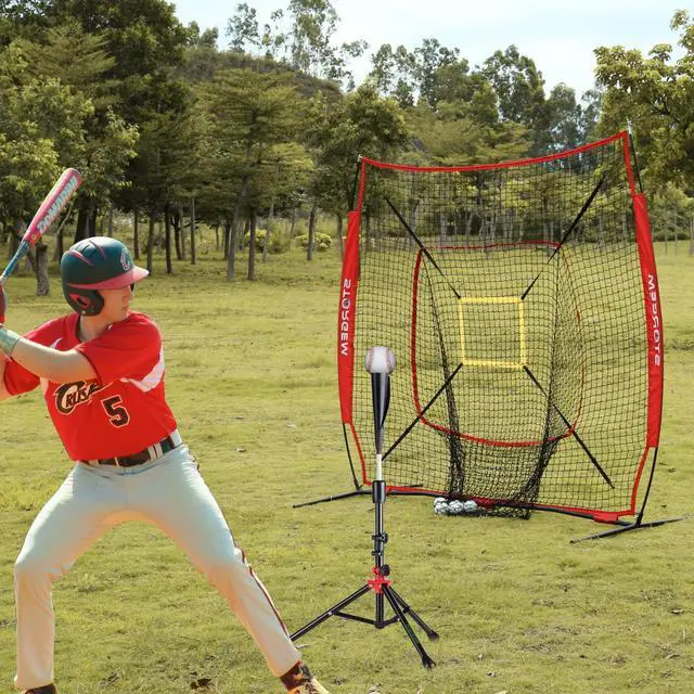 Alt view image 6 of 7 - 7x7 Baseball Softball Net with Tee, Strike Zone & Bow Frame | 7x7 Baseball Pitching Hitting Net with Strike Zone, Portable Net with Batting Tee Bow Frame, Backyard Training