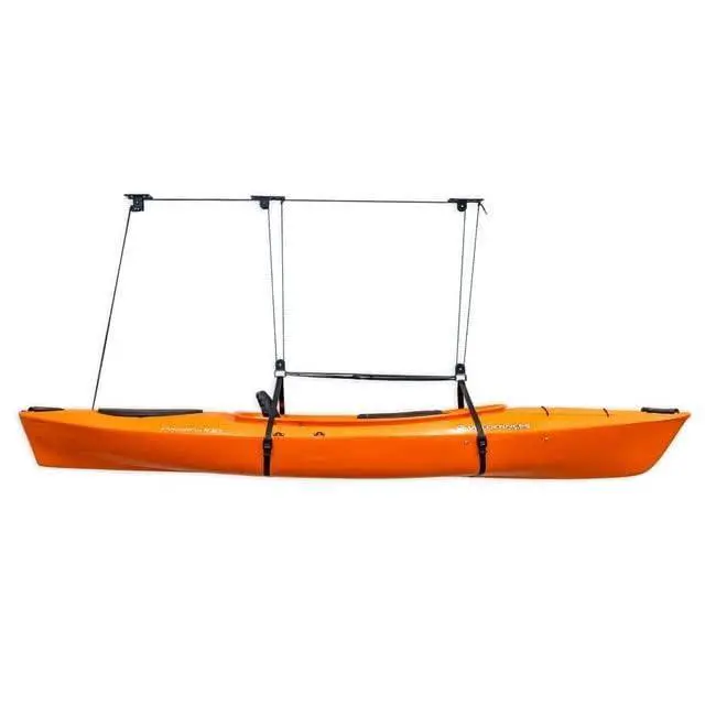 Alt view image 6 of 6 - Pulley Hoist for Kayaks, Canoes, and Paddleboards - Heavy Duty Garage Storage Lift - Kayak Hanger Holds 150 lbs and Fits 10-14 ft Tall Garage Ceilings