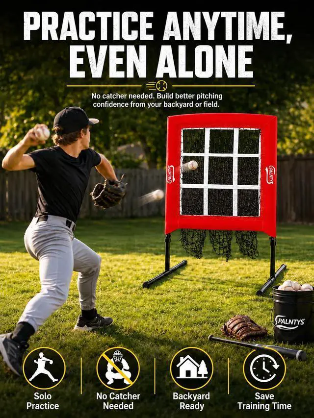Alt view image 4 of 7 - 9 Hole Pitching Net with Strike Zone,Improve Baseball Softball Accuracy Training, Adjust Height to 45 Inches, Portable Set up, Indoor Outdoor Practice for Beginner and Professional