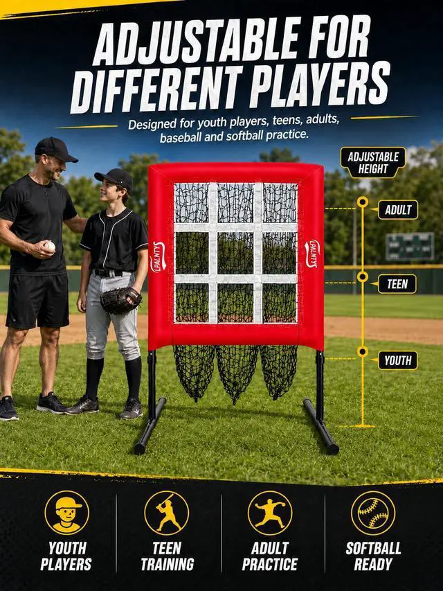 Alt view image 3 of 7 - 9 Hole Pitching Net with Strike Zone,Improve Baseball Softball Accuracy Training, Adjust Height to 45 Inches, Portable Set up, Indoor Outdoor Practice for Beginner and Professional