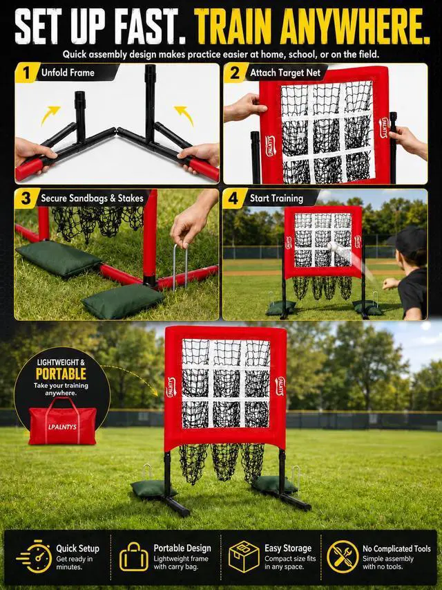 Alt view image 7 of 7 - 9 Hole Pitching Net with Strike Zone,Improve Baseball Softball Accuracy Training, Adjust Height to 45 Inches, Portable Set up, Indoor Outdoor Practice for Beginner and Professional