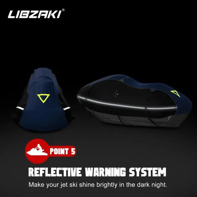 Alt view image 7 of 7 - LIBZAKI Jet Ski Cover PWC Cover 2-3 Seats Heavy Duty Waterproof 600D UV Resistant Fits for Yamaha Sea-Doo Kawasaki up to 136~145" Blue/Black