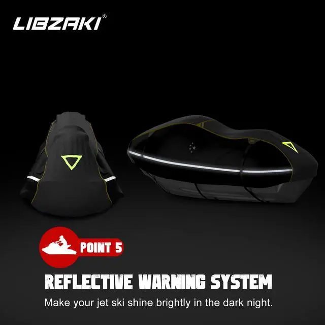 Alt view image 7 of 7 - LIBZAKI Jet Ski Cover PWC Cover 2-3 Seats Heavy Duty Waterproof 600D UV Resistant Fits for Yamaha Sea-Doo Kawasaki up to 112~135" Black