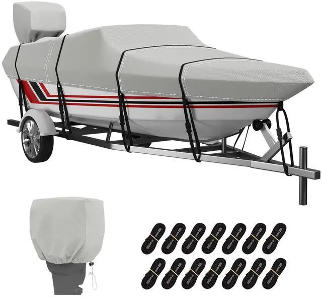Main image of Trailerable Boat Cover, 600D Solution-Dyed Bass Boat Cover, 23-24 ft Heavy Duty 100% Waterproof Boat Covers Fits V-Hull Runabout Fishing Ski Pro-Style Bass Boats, Beam Width up to 102"
