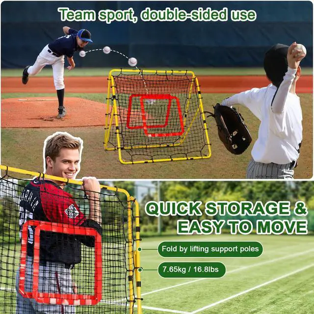 Alt view image 6 of 7 - Baseball and Softball Rebounder Net,Baseball Rebounder,Volleyball Rebounder,Pitch Back Net,Multi-Sport Training Rebound Screen,with Pitching Target,Easy Adjustable Angles