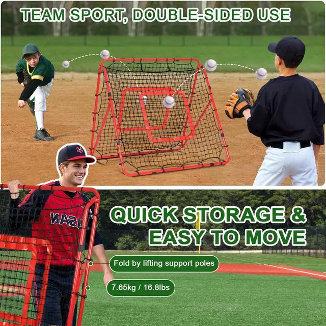 Alt view image 6 of 7 - Baseball and Softball Rebounder Net,Baseball Rebounder,Volleyball Rebounder,Pitch Back Net,Multi-Sport Training Rebound Screen,with Pitching Target,Easy Adjustable Angles