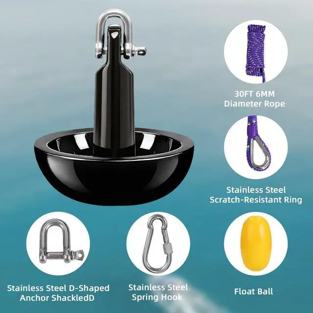 Alt view image 3 of 6 - Mushroom Anchor Kayak Anchor Kit for Small Boat Canoe 5/8/10/12/15lbs | Marine Mushroom Boat Anchor Kit w/ 30ft Rope for Fishing Kayak/Jet Ski,Anti-Drift,Scratch&Rust-Resistant PVC Coated Cast Iron