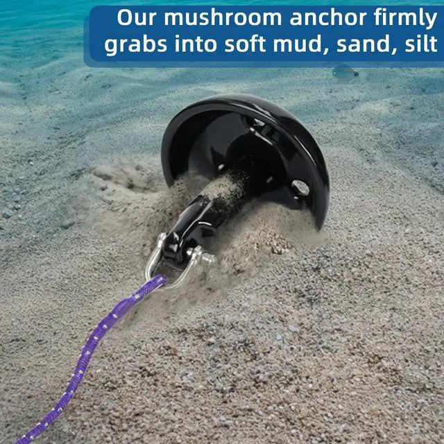 Alt view image 5 of 6 - Mushroom Anchor Kayak Anchor Kit for Small Boat Canoe 5/8/10/12/15lbs | Marine Mushroom Boat Anchor Kit w/ 30ft Rope for Fishing Kayak/Jet Ski,Anti-Drift,Scratch&Rust-Resistant PVC Coated Cast Iron
