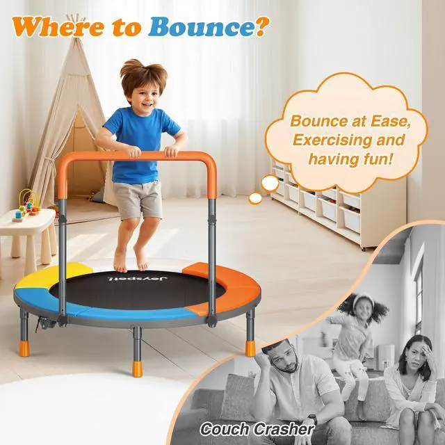 Alt view image 7 of 7 - 36-Inch Toddler Trampoline with Foam Handle, 3FT Foldable Mini Rebounder | ASTM & CPSIA Certified, KidsTrampoline with Adjustable Bar, 100 lbs Capacity, Quiet Elastic Bands, Indoor Outdoor & Ages 3-6