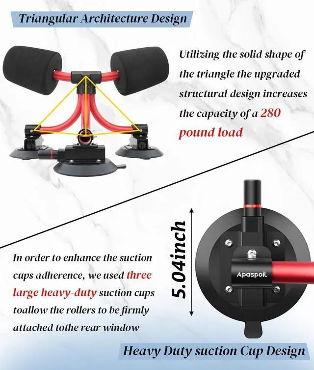 Alt view image 6 of 7 - Kayak Roller, Kayak Loader Assist with Suction Alert Design, Triangle Structure & Heavy Duty Suction Cups