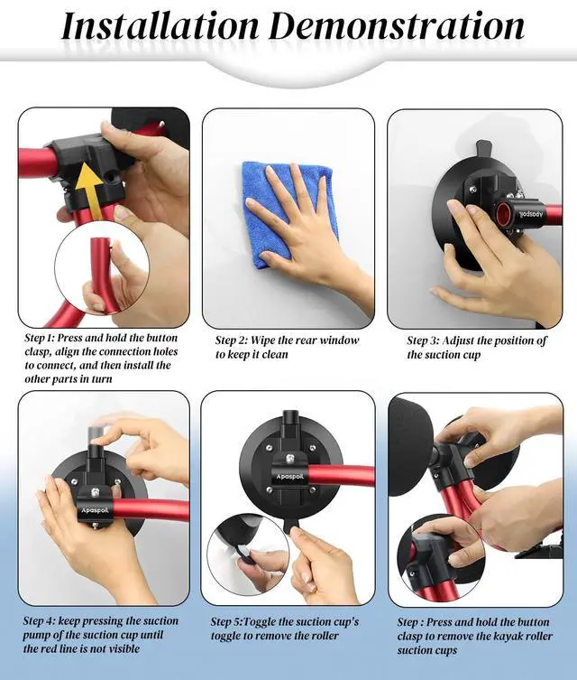 Alt view image 7 of 7 - Kayak Roller, Kayak Loader Assist with Suction Alert Design, Triangle Structure & Heavy Duty Suction Cups