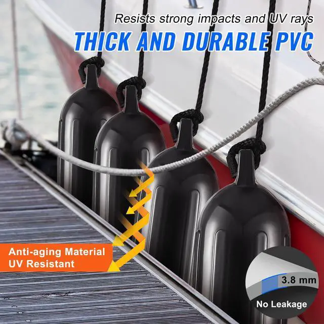 Alt view image 3 of 7 - Boat Fenders, 5.5" x 20" Boat Bumpers for Docking, Inflatable Ribbed Fender with Center Holes, Marine Boat Dock Fender Bumper with Air Pump