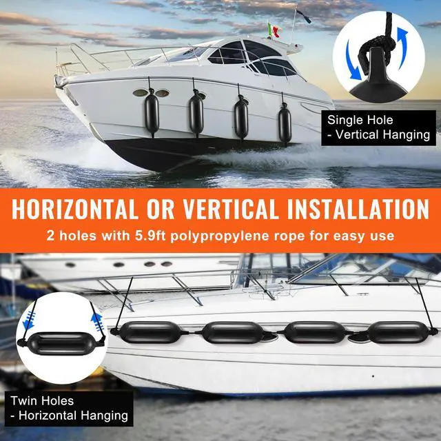 Alt view image 5 of 7 - Boat Fenders, 5.5" x 20" Boat Bumpers for Docking, Inflatable Ribbed Fender with Center Holes, Marine Boat Dock Fender Bumper with Air Pump