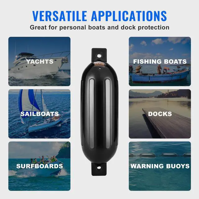 Alt view image 6 of 7 - Boat Fenders, 5.5" x 20" Boat Bumpers for Docking, Inflatable Ribbed Fender with Center Holes, Marine Boat Dock Fender Bumper with Air Pump