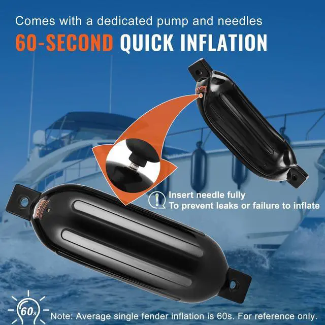 Alt view image 4 of 7 - Boat Fenders, 5.5" x 20" Boat Bumpers for Docking, Inflatable Ribbed Fender with Center Holes, Marine Boat Dock Fender Bumper with Air Pump