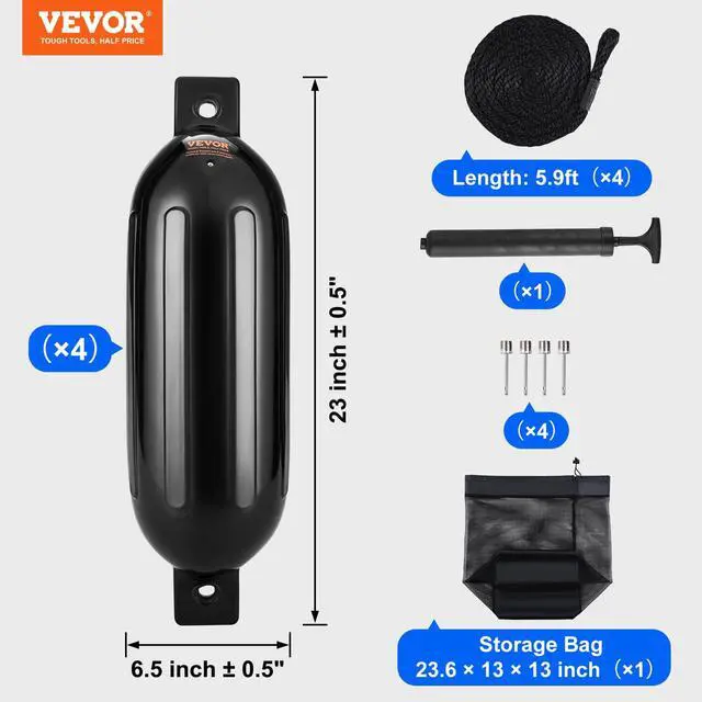 Alt view image 7 of 7 - Boat Fenders, 5.5" x 20" Boat Bumpers for Docking, Inflatable Ribbed Fender with Center Holes, Marine Boat Dock Fender Bumper with Air Pump
