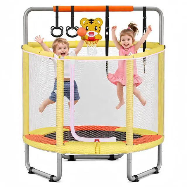 Main image of 55" Trampoline for Kids with Enclosure, 4-in-1 Toddler Trampoline Indoor Outdoor, 440lbs Capacity Upgrade Trampolines with Adjustable Gymnastics Bar & Toys, for Boys & Girls, Easy to Assemble