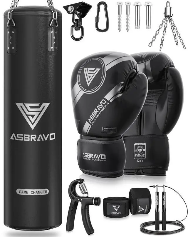 Main image of 4ft PU Punching Bag Set for Adults with Gloves, Adjustable Weight | 12oz Boxing Gloves,180-Inch Hand Wraps, Jump Rope, Hand Gripper, Hanging Accessories, Home Gym Training - Unfilled