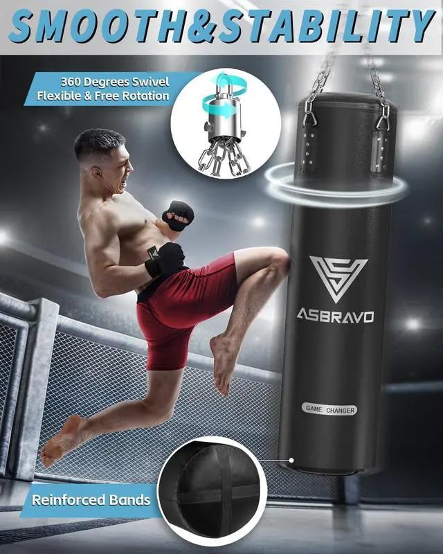 Alt view image 4 of 7 - 4ft PU Punching Bag Set for Adults with Gloves, Adjustable Weight | 12oz Boxing Gloves,180-Inch Hand Wraps, Jump Rope, Hand Gripper, Hanging Accessories, Home Gym Training - Unfilled