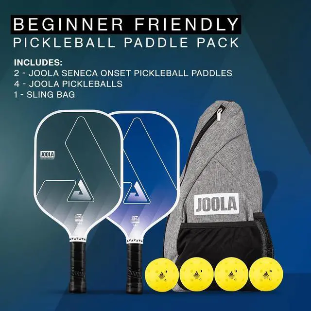 Alt view image 2 of 6 - Seneca Onset Pickleball Paddles Set of 2 - Includes: 2 Pickleball Paddles, 4 Balls & Sling Bag - Lightweight USAPA Approved Sand Blasted Surface Paddle for Increased Spin, NFC Chip Enabled