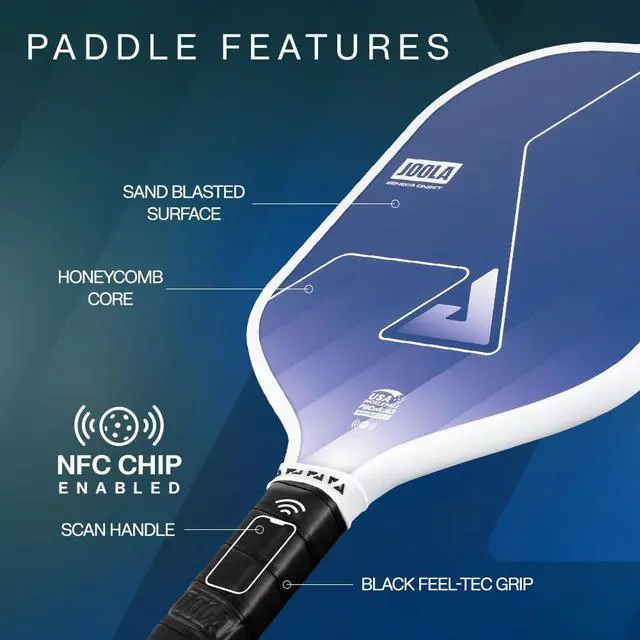 Alt view image 3 of 6 - Seneca Onset Pickleball Paddles Set of 2 - Includes: 2 Pickleball Paddles, 4 Balls & Sling Bag - Lightweight USAPA Approved Sand Blasted Surface Paddle for Increased Spin, NFC Chip Enabled