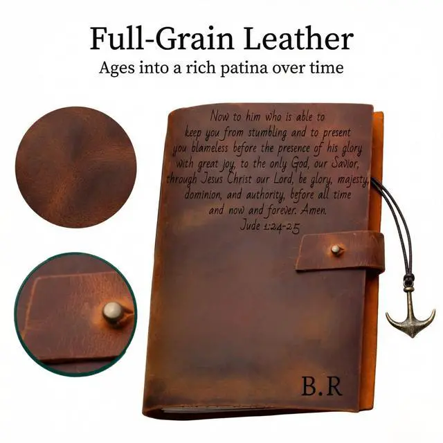 Alt view image 2 of 7 - Personalized Leather Prayer Journal Christian Bible Study & Scripture | Refillable A5 Leather Devotional, Men & Women, Catholic, Church Journal, Father's Day, Baptism, Confirmation, Birthday Gift