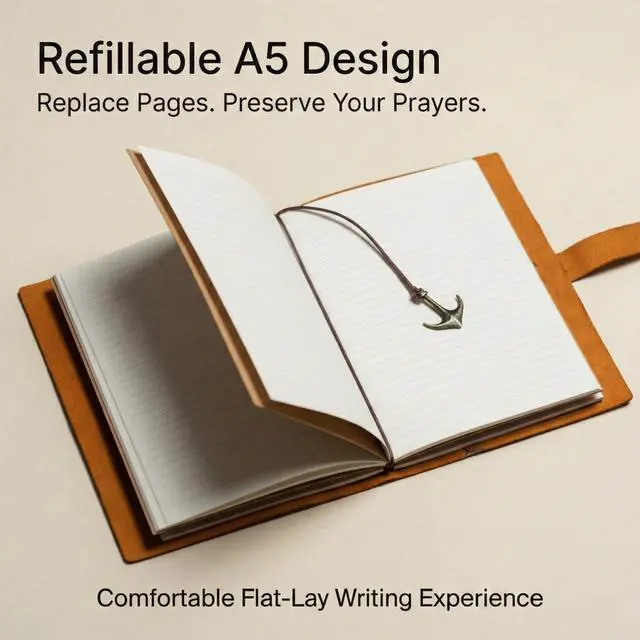 Alt view image 3 of 7 - Personalized Leather Prayer Journal Christian Bible Study & Scripture | Refillable A5 Leather Devotional, Men & Women, Catholic, Church Journal, Father's Day, Baptism, Confirmation, Birthday Gift