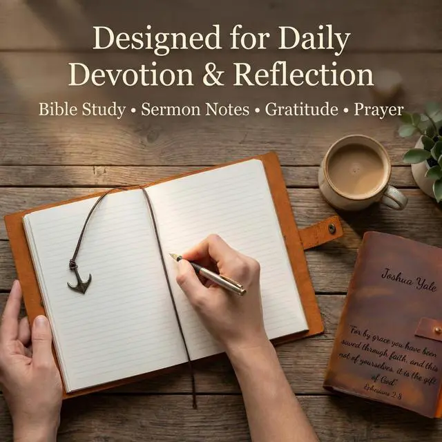Alt view image 5 of 7 - Personalized Leather Prayer Journal Christian Bible Study & Scripture | Refillable A5 Leather Devotional, Men & Women, Catholic, Church Journal, Father's Day, Baptism, Confirmation, Birthday Gift