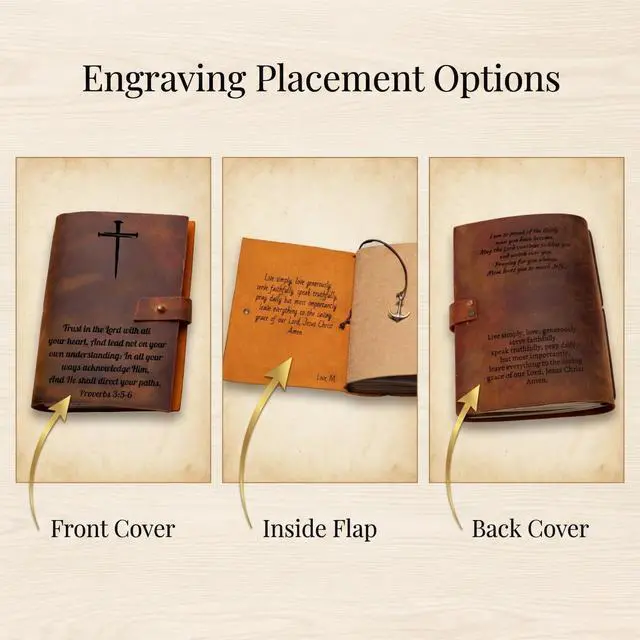 Alt view image 6 of 7 - Personalized Leather Prayer Journal Christian Bible Study & Scripture | Refillable A5 Leather Devotional, Men & Women, Catholic, Church Journal, Father's Day, Baptism, Confirmation, Birthday Gift