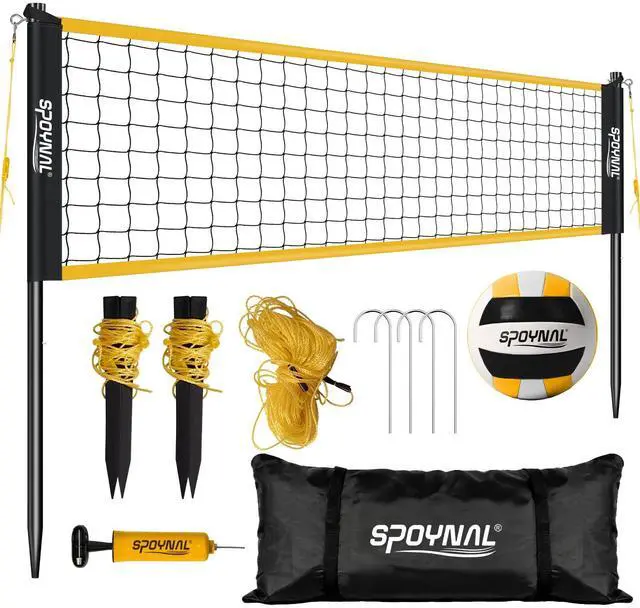Main image of Portable Volleyball Net for Backyard, 20/32 FT, Adjustable Height | Adjusts to 8, 7.8 and 7.4 FT; includes volleyball, pump, boundary line and carry bag for beach, grass and outdoor play