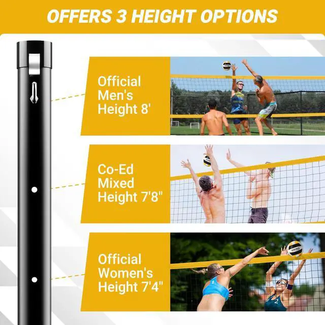 Alt view image 2 of 7 - Portable Volleyball Net for Backyard, 20/32 FT, Adjustable Height | Adjusts to 8, 7.8 and 7.4 FT; includes volleyball, pump, boundary line and carry bag for beach, grass and outdoor play