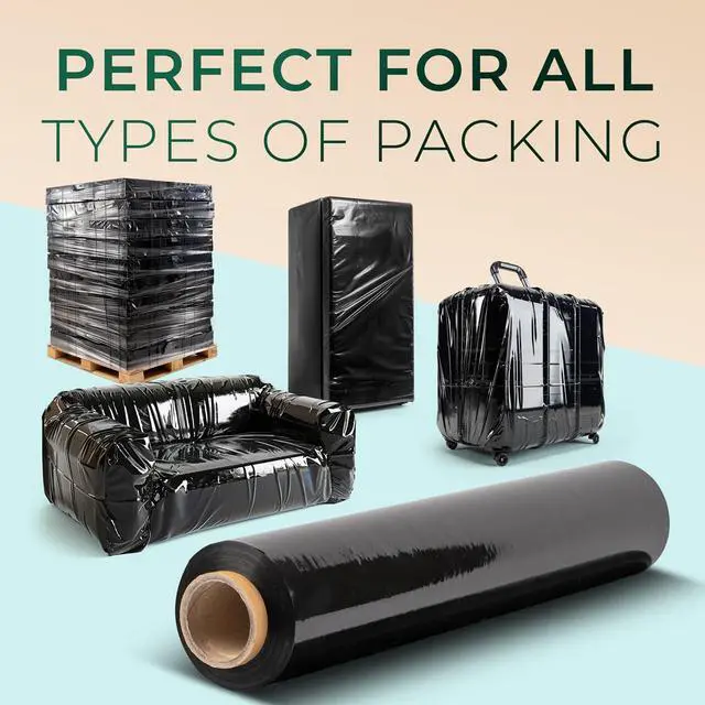 Alt view image 3 of 6 - Packing Stretch Wrap Industrial Grade for Moving | Heavy Duty 4 Pack | 18 x 1500 FT - 80 Gauge Thick | Wrap Roll Ideal for Furniture, Pallets | Black