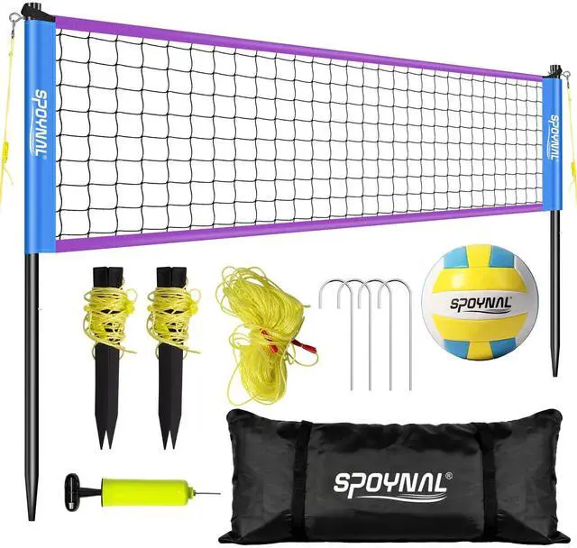 Main image of Portable Volleyball Net for Backyard, 20/32 FT, Adjustable Height | Adjusts to 8, 7.8 and 7.4 FT; includes volleyball, pump, boundary line and carry bag for beach, grass and outdoor play