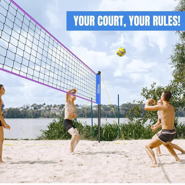 Alt view image 7 of 7 - Portable Volleyball Net for Backyard, 20/32 FT, Adjustable Height | Adjusts to 8, 7.8 and 7.4 FT; includes volleyball, pump, boundary line and carry bag for beach, grass and outdoor play