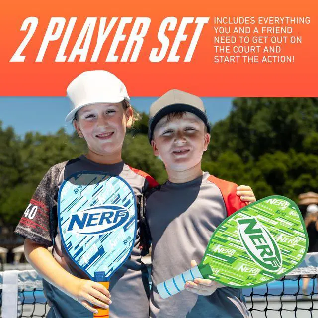 Alt view image 2 of 7 - 2 Player Pickleball Paddle Set - Youth Pickleball Equipment Set - (2) Wooden Paddles with Foam Grips + (2) Outdoor Balls for Kids - Carry Bag Included