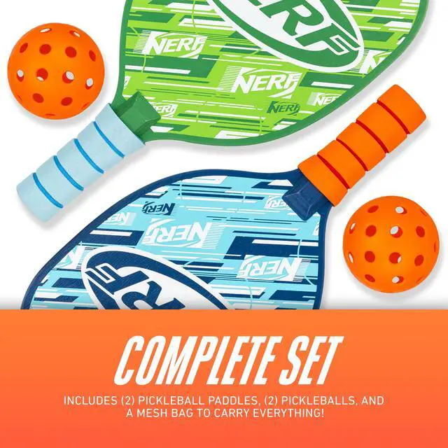 Alt view image 5 of 7 - 2 Player Pickleball Paddle Set - Youth Pickleball Equipment Set - (2) Wooden Paddles with Foam Grips + (2) Outdoor Balls for Kids - Carry Bag Included