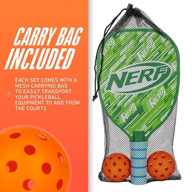 Alt view image 6 of 7 - 2 Player Pickleball Paddle Set - Youth Pickleball Equipment Set - (2) Wooden Paddles with Foam Grips + (2) Outdoor Balls for Kids - Carry Bag Included