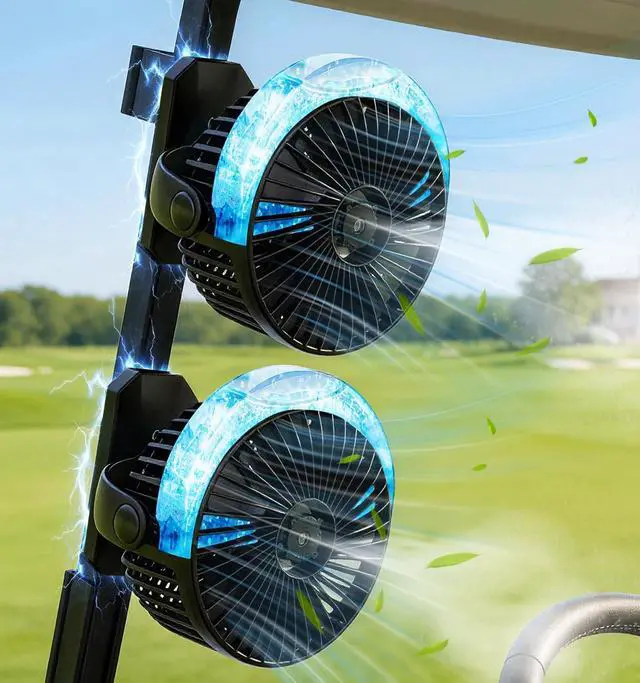 Main image of 2-Pack Magnetic Golf Cart Fan, Camping Fan with Misting & LED Light, Rechargeable Portable Fan with 12000mAh Battery and Strong Magnet Base, 3-Speeds Battery Operated Fan for Golf Cart, Cruise Ship