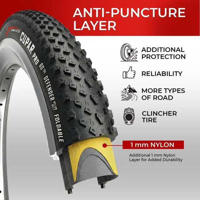 Alt view image 3 of 7 - 26x2.10 Mountain Bike Tires, Foldable 54-559 with 1mm Anti Puncture 26 inch | Kevlar Folding 26 inch Bicycle Tyres, Accessories for MTB, XC, Hybrid and Folding Bikes, Front and Rear Replacement