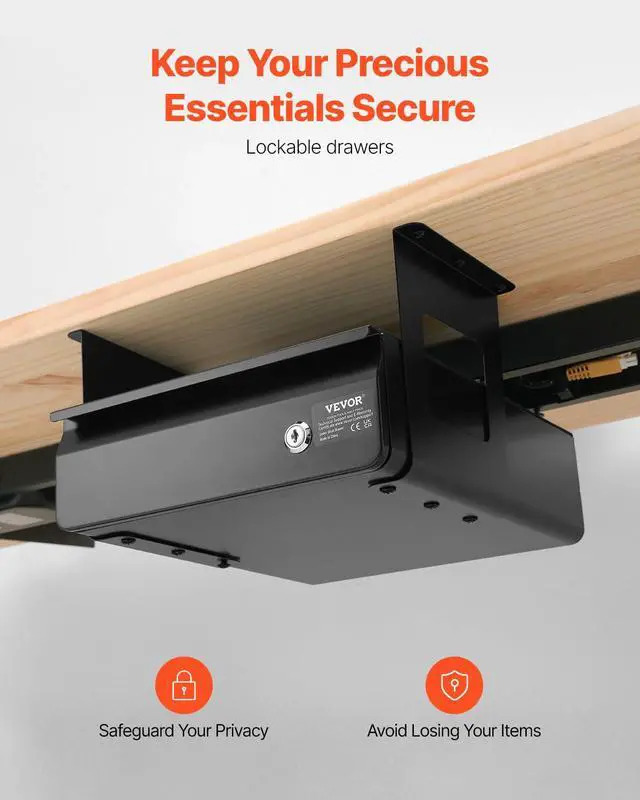 Alt view image 3 of 7 - Under Desk Lockable Slide Out Drawer, 13 inch Under Desk Pull-out Drawer for Sit Stand Workstation, Secure Under Counter Drawers for Home Office Storage Organizer, Black